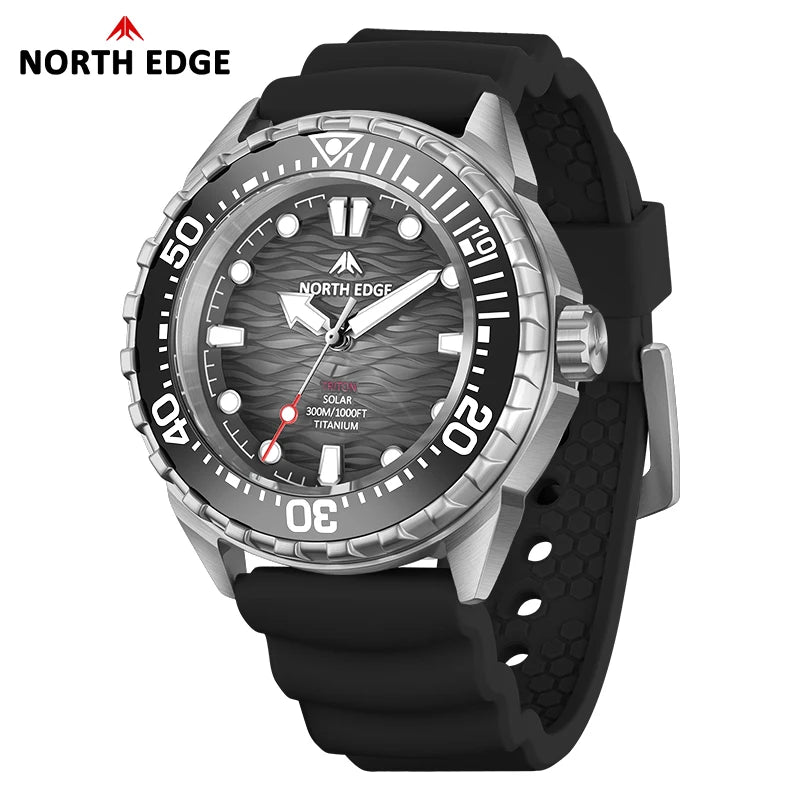 NORTH EDGE 2026  TRITON-TI Titanium Solar-Powered Men's Diving Swimming Watch Waterproof 300M Luxucy Quartz Watches For Men