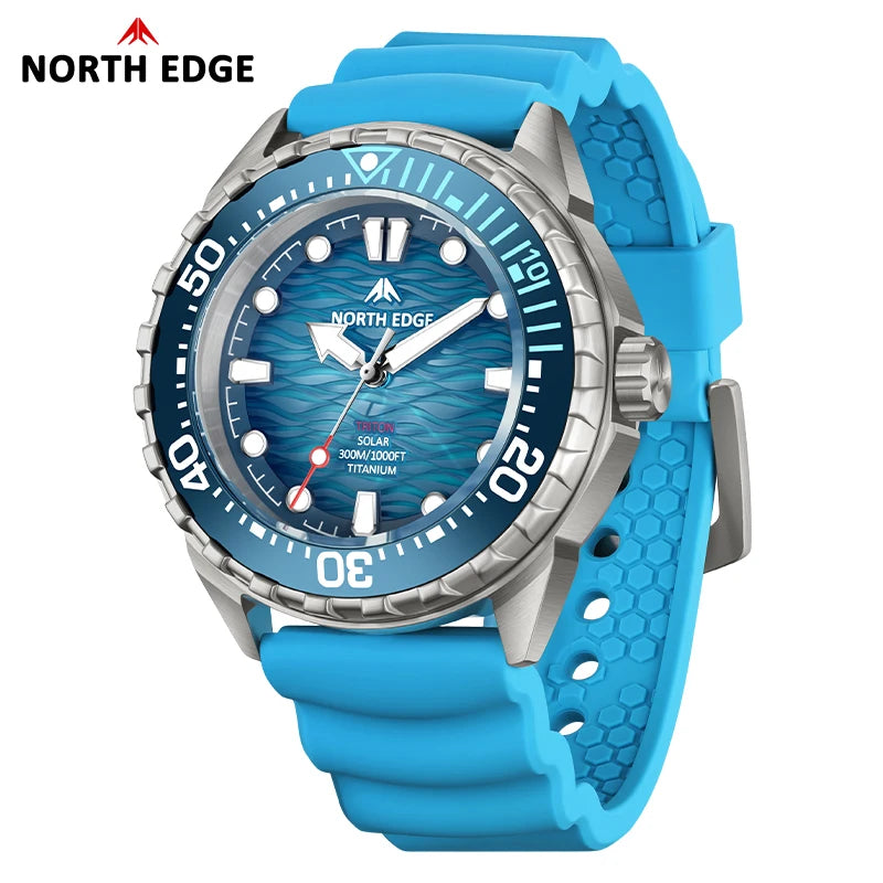 NORTH EDGE 2026  TRITON-TI Titanium Solar-Powered Men's Diving Swimming Watch Waterproof 300M Luxucy Quartz Watches For Men