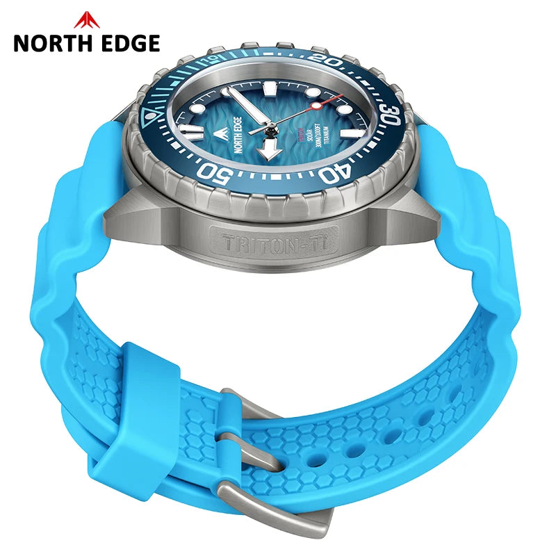 NORTH EDGE 2026  TRITON-TI Titanium Solar-Powered Men's Diving Swimming Watch Waterproof 300M Luxucy Quartz Watches For Men