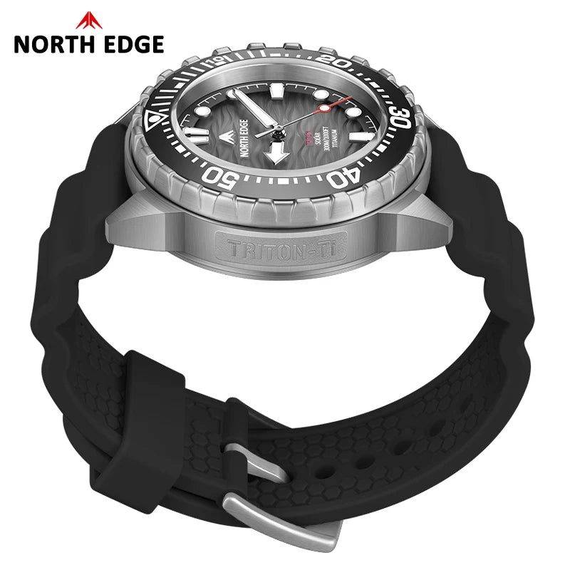 NORTH EDGE 2026  TRITON-TI Titanium Solar-Powered Men's Diving Swimming Watch Waterproof 300M Luxucy Quartz Watches For Men