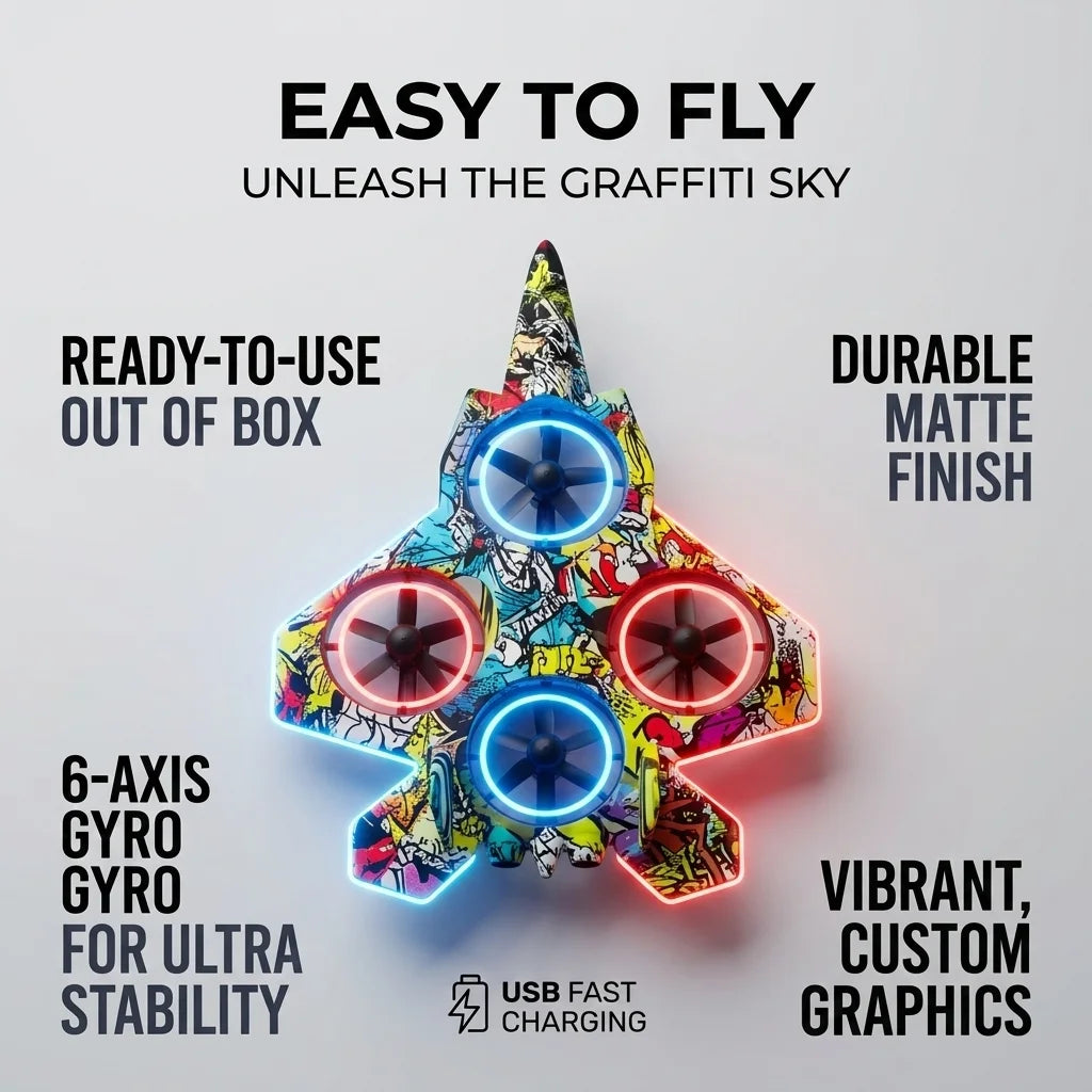 Toy Remote Control Plane One-Touch Takeoff Easy Operation Stable Flight High-Quality Materials Colorful Lights