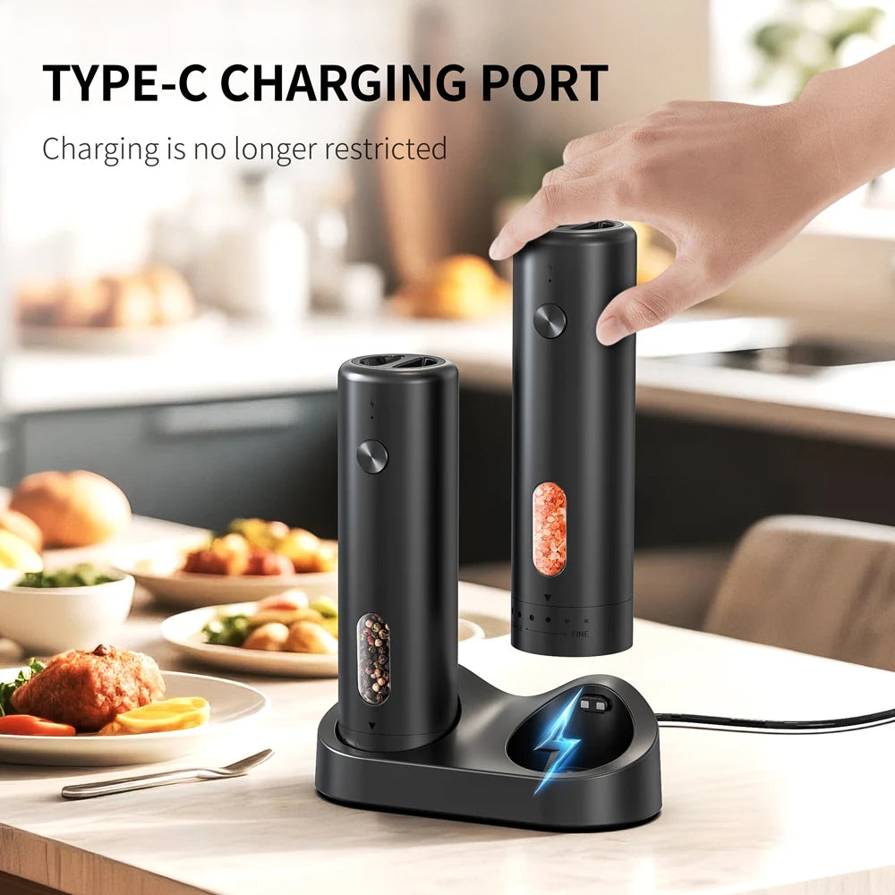 1pc/2pcs MINI USB Rechargeable Automatic Pepper Grinder Adjustable Coarseness Salt And Pepper Mill for Kitchen Spice Grinder