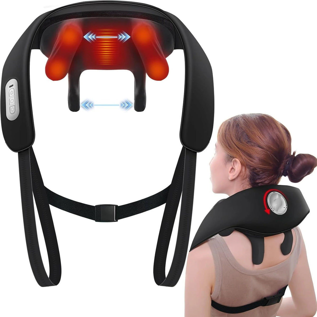 Neck & Shoulder Massager Premium Fabric Ergonomic Standard Size, Deep tissue, Pain relief, Massage, Shiatsu for All Season Use, Neutral Grey