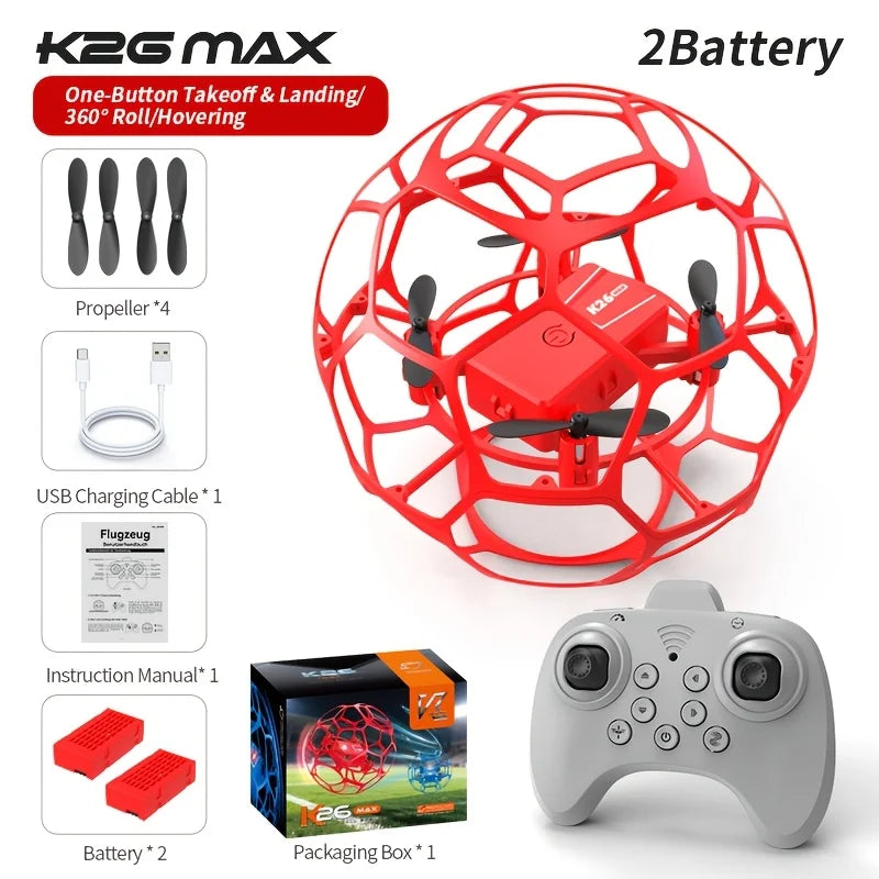 Football remote control drone with spherical protective cover, impact-resistant, drop-resistant, easy to play, tumbling, one-button takeoff, suitable for indoor/outdoor use, a great gift for football events.