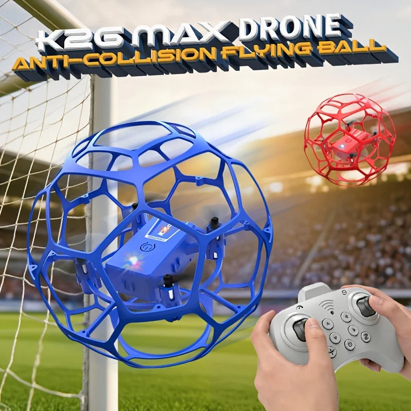 Football remote control drone with spherical protective cover, impact-resistant, drop-resistant, easy to play, tumbling, one-button takeoff, suitable for indoor/outdoor use, a great gift for football events.