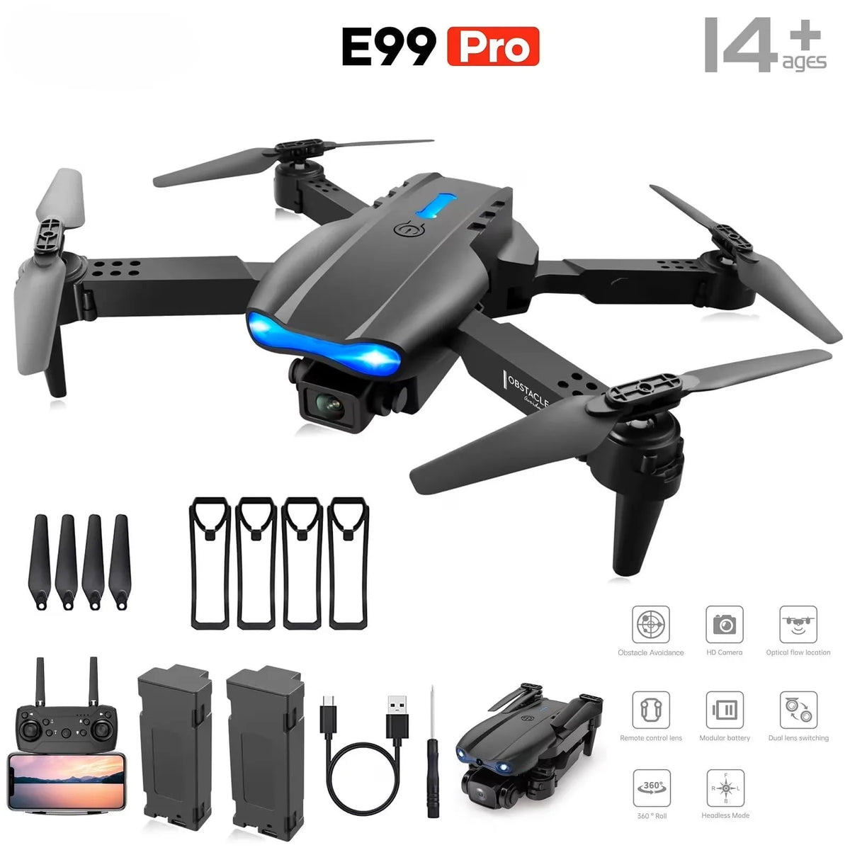 The Upgraded 2026 E99PRO MAX Drone Features Dual 8K Cameras, In-Screen Remote Control, Two Batteries, One-Key Return-to-Home, A Foldable Design, USB Charging, Wi-Fi Connectivity, and Flight Gaming Capabilities. This Drone Is Suitable for Beginners and Mak
