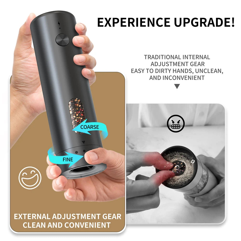 1pc/2pcs MINI USB Rechargeable Automatic Pepper Grinder Adjustable Coarseness Salt And Pepper Mill for Kitchen Spice Grinder