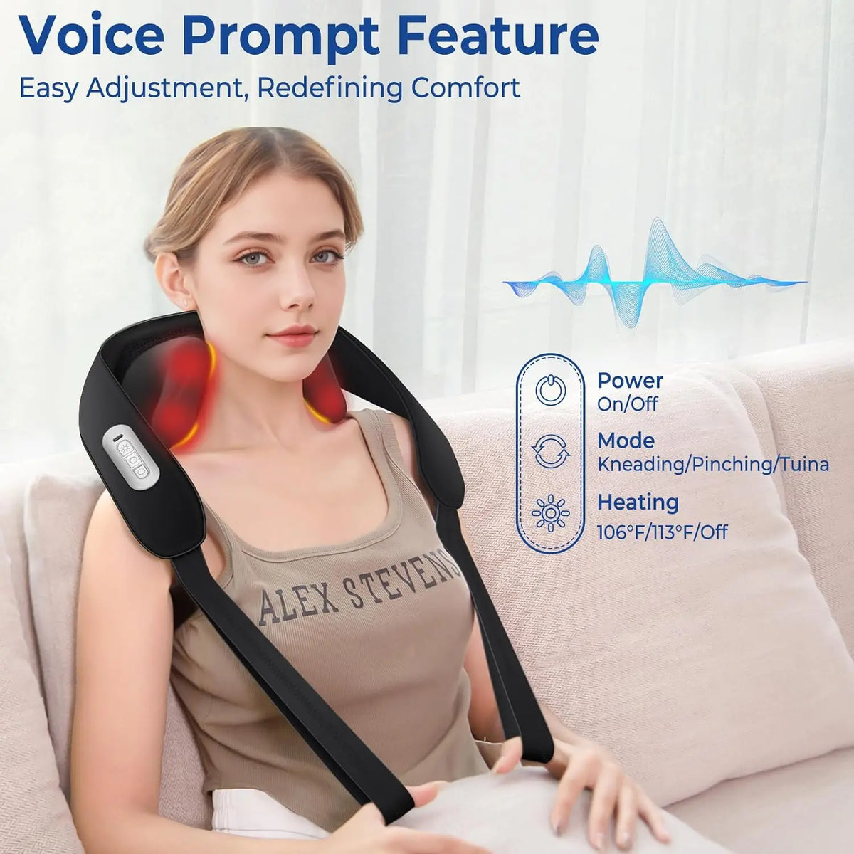 Neck & Shoulder Massager Premium Fabric Ergonomic Standard Size, Deep tissue, Pain relief, Massage, Shiatsu for All Season Use, Neutral Grey