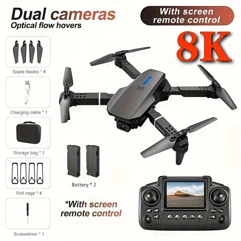 The Upgraded 2026 E99PRO MAX Drone Features Dual 8K Cameras, In-Screen Remote Control, Two Batteries, One-Key Return-to-Home, A Foldable Design, USB Charging, Wi-Fi Connectivity, and Flight Gaming Capabilities. This Drone Is Suitable for Beginners and Mak
