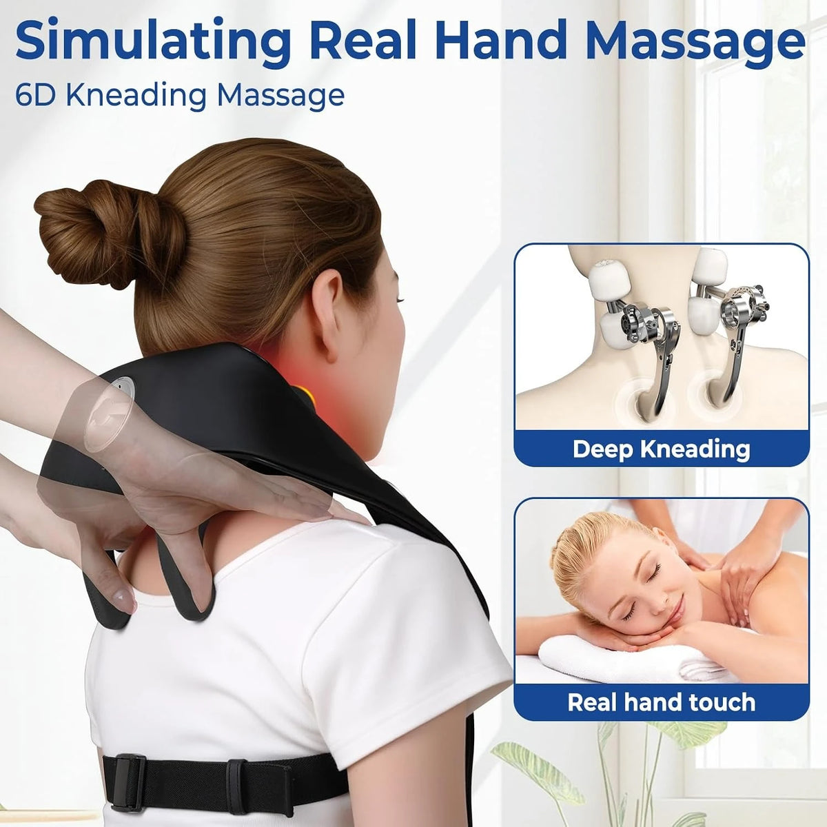 Neck & Shoulder Massager Premium Fabric Ergonomic Standard Size, Deep tissue, Pain relief, Massage, Shiatsu for All Season Use, Neutral Grey