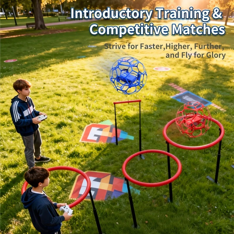 Football remote control drone with spherical protective cover, impact-resistant, drop-resistant, easy to play, tumbling, one-button takeoff, suitable for indoor/outdoor use, a great gift for football events.