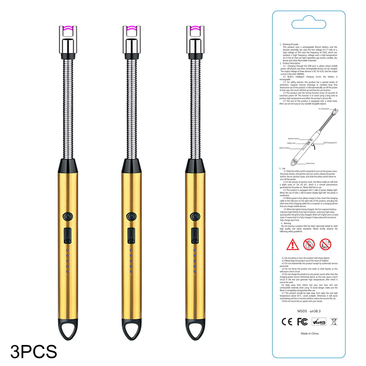 3pcs Rechargeable Electric Lighters, TYPE-C Plasma Arc Kitchen Lighter, Windproof Arc Lighter, Candle Lighter, BBQ Grill Lighter