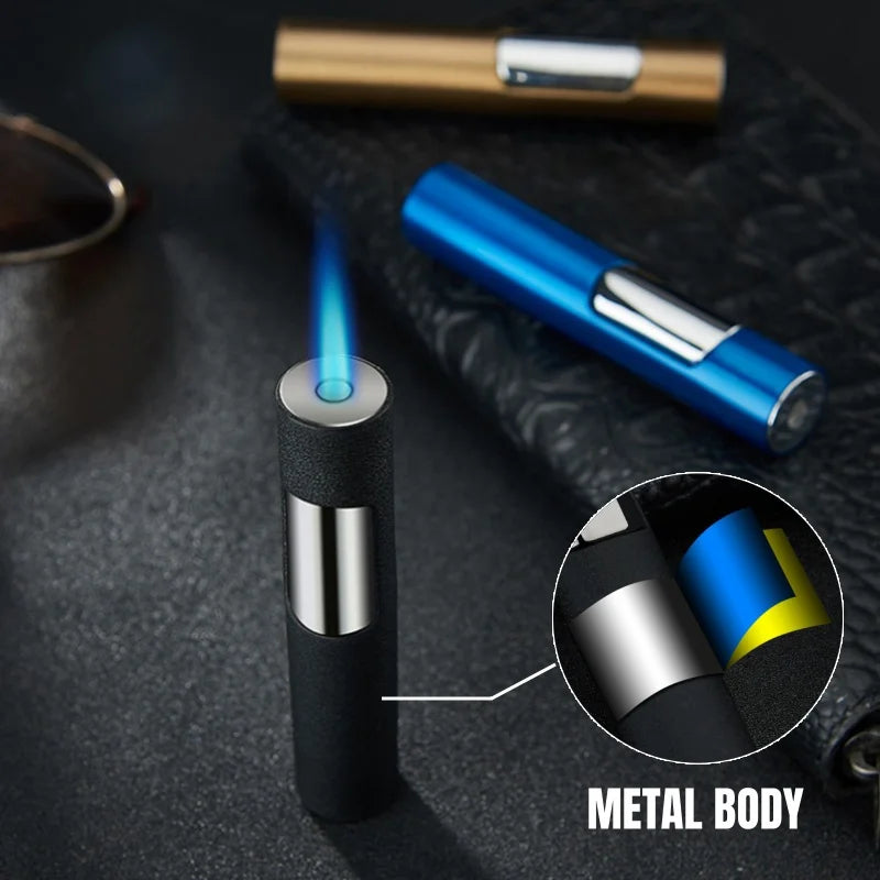 Cool Torch Lighter Windproof Blue Jet Flame Mini Portable Refillable Butane Adjustable Flame Gift for Candles Men's Gift