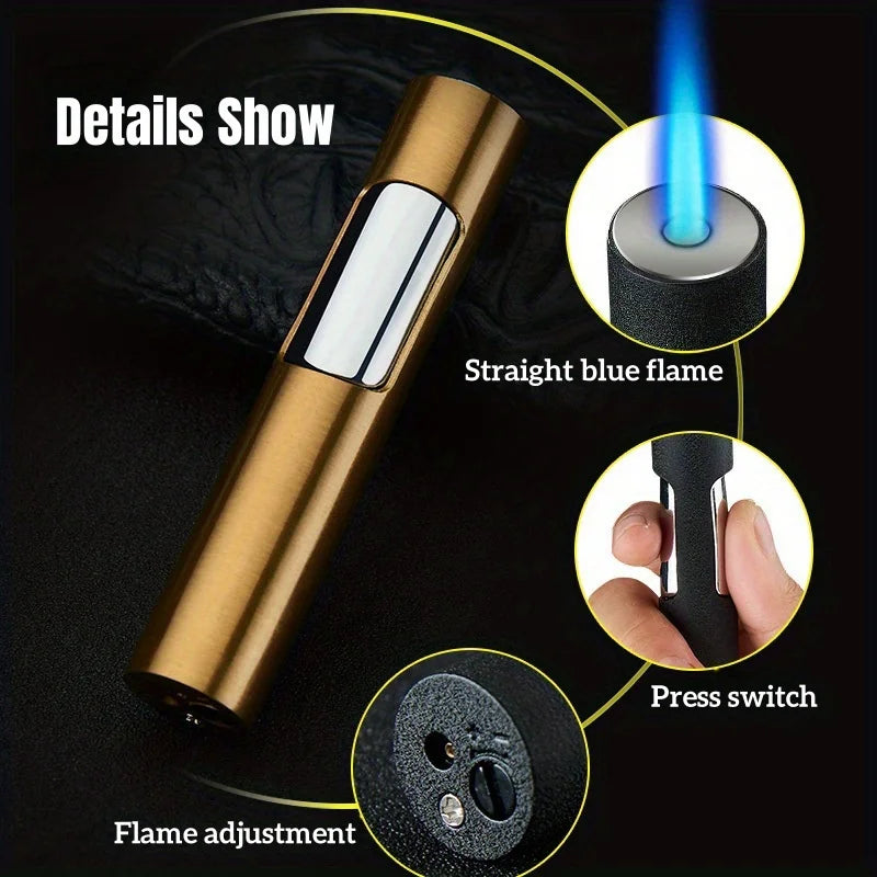 Cool Torch Lighter Windproof Blue Jet Flame Mini Portable Refillable Butane Adjustable Flame Gift for Candles Men's Gift